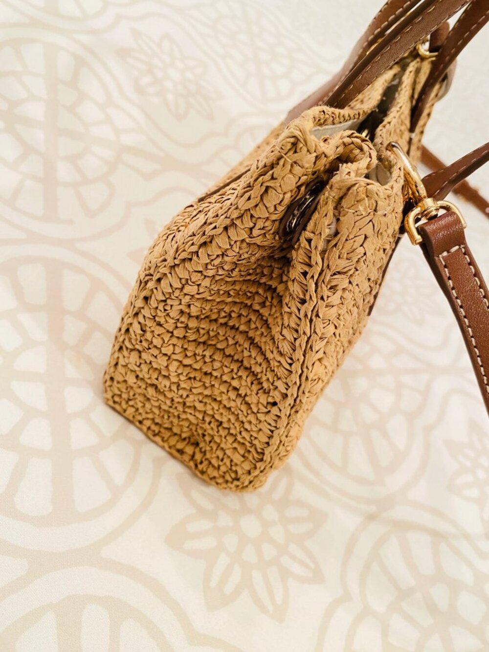 NWT J. Crew Palma Raffia Top-Handle Crossbody Bag Handknotted in Straw & Leather - Picture 9 of 16